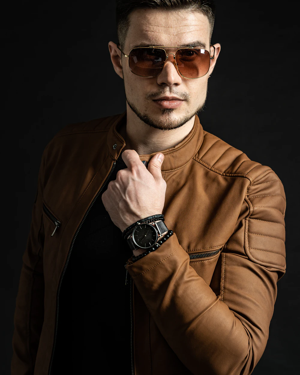 Marlon Men's Brown Racer Leather Jacket
