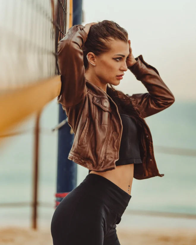 Lena Women's Cognac Cropped Biker Jacket