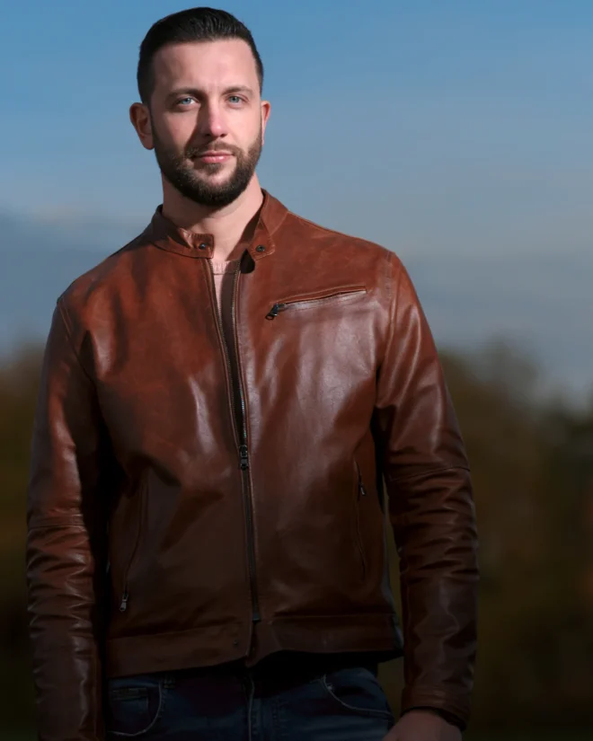 Hudson Men's Cognac Cafe Racer Jacket
