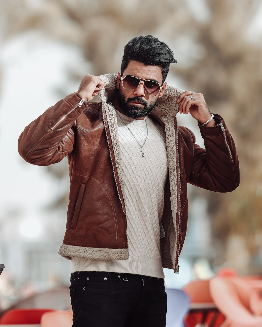 Oscar Men's Brown Shearling Aviator Jacket