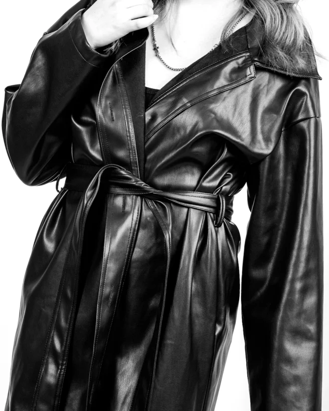 Nora Women's Belted Black Leather Coat