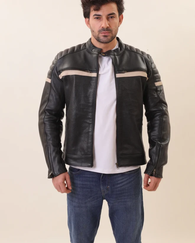 Vance Men's Striped Racer Leather Jacket
